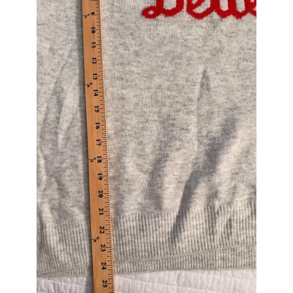 CeCe Sweater Womens XL Gray Red Crewneck Believe Script Pullover Knit Holiday - Picture 6 of 7